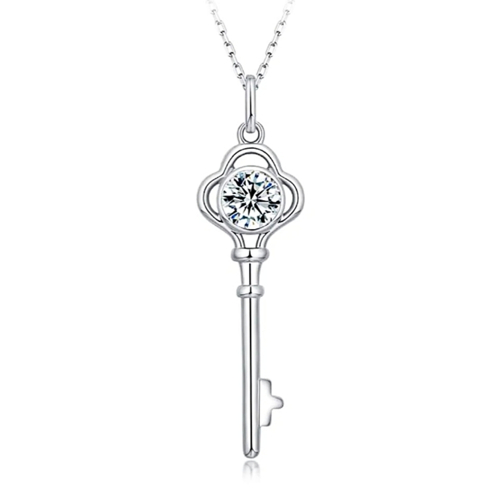 New moissanite sterling silver 925 key pendant chain necklace